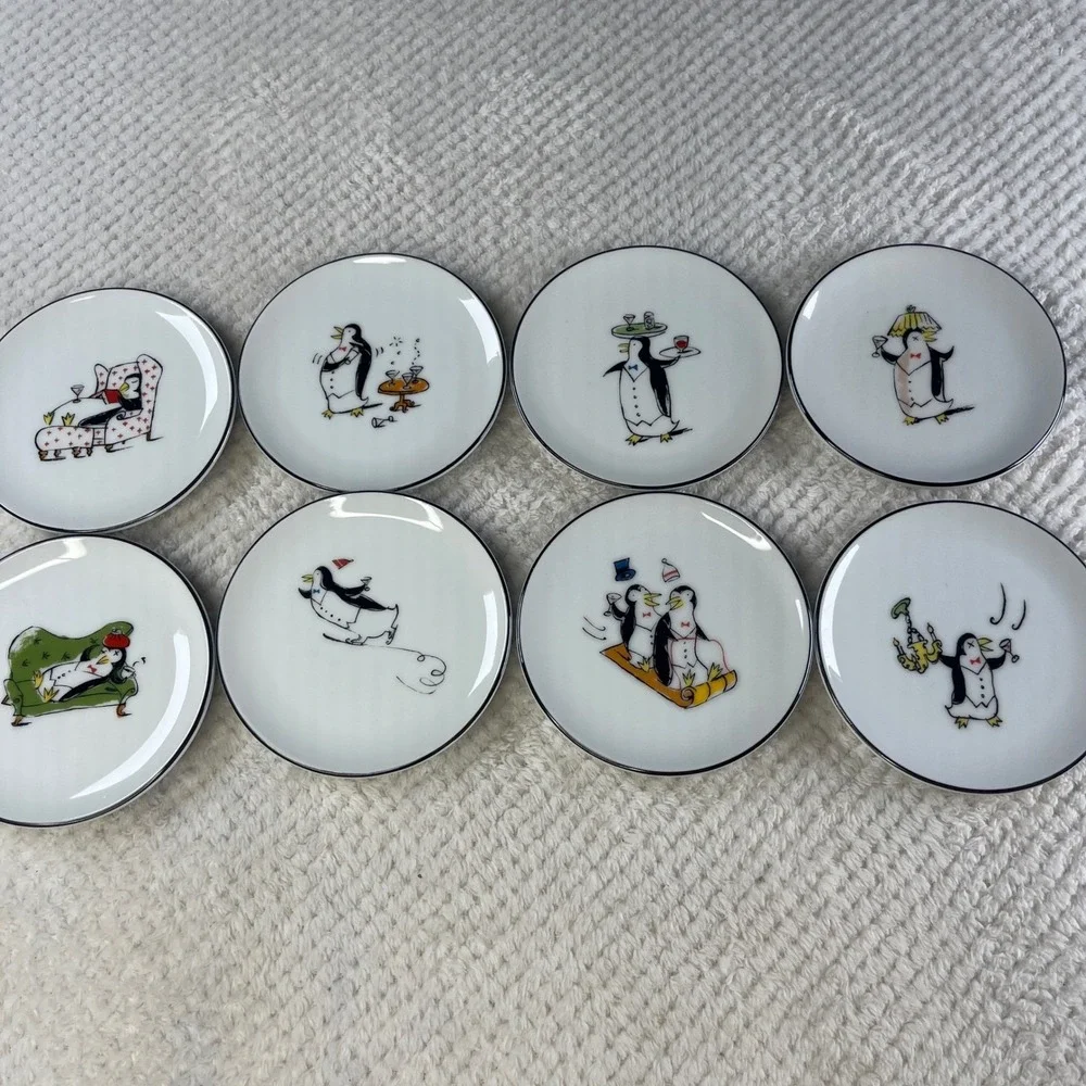 Pottery Barn Penguins Coasters Set of 8 Whimsical‎ Party Holiday Japan